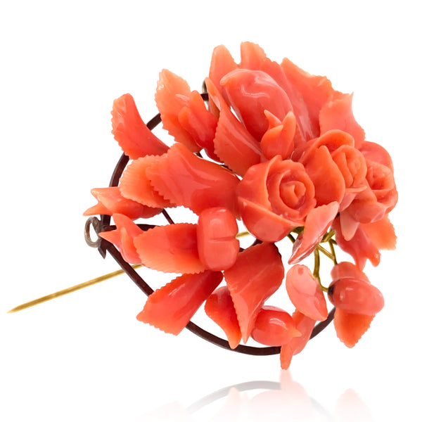 Rose-Motif Coral Brooch - Lueur Jewelry