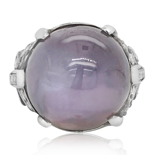 A 32.00 ct Antique Platinum Star Sapphire Diamond Ring - Lueur Jewelry