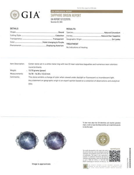 A 32.00 ct Antique Platinum Star Sapphire Diamond Ring, GIA