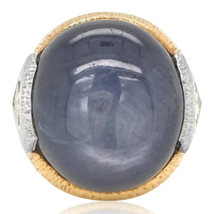 A 35.00 ct Star Sapphire Gold Platinum and Diamond Ring - Lueur Jewelry