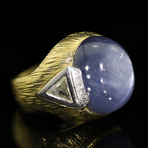 A 35.00 ct Star Sapphire Gold Platinum and Diamond Ring - Lueur Jewelry