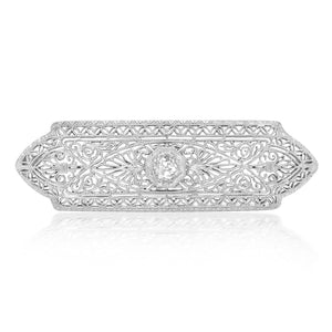 14K Gold  Diamond Bar Brooch - Lueur Jewelry