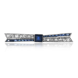 Platinum Sapphire Diamond Bow Pin - Lueur Jewelry