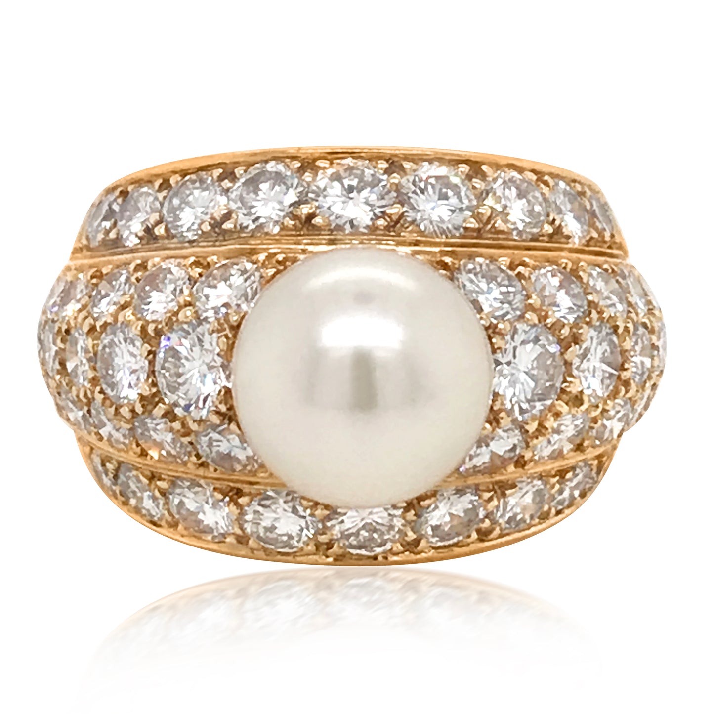 Cartier, Diamond Gold Ring with Center Pearl - Lueur Jewelry