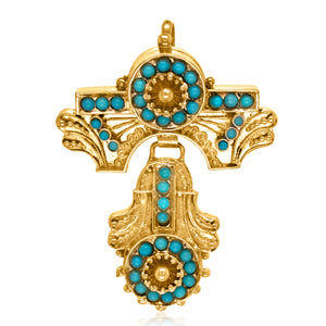 14K Gold Etruscan Revival Turquoise Pendant - Lueur Jewelry