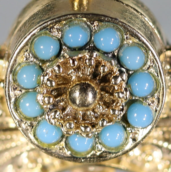 14K Gold Etruscan Revival Turquoise Pendant - Lueur Jewelry