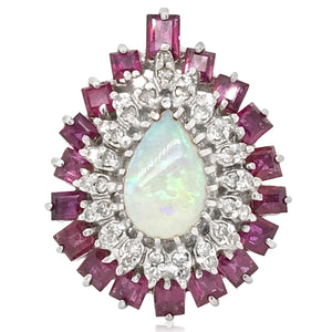 14K Gold Diamond Ruby Opal Ring - Lueur Jewelry