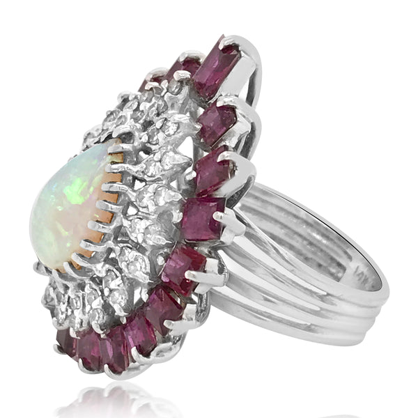14K Gold Diamond Ruby Opal Ring - Lueur Jewelry