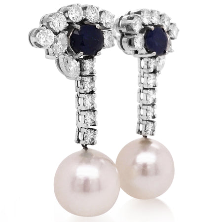 18K White Gold Sapphire Pearl Earrings