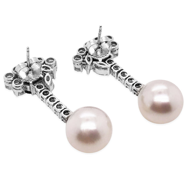 18K White Gold Sapphire Pearl Earrings