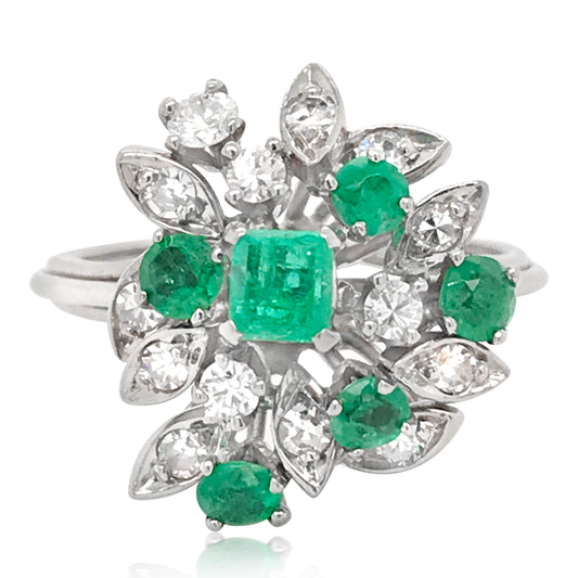 14K Emerald Diamond Cluster Ring - Lueur Jewelry