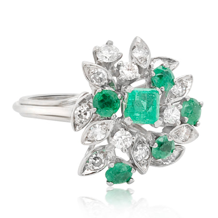 14K Emerald Diamond Cluster Ring - Lueur Jewelry