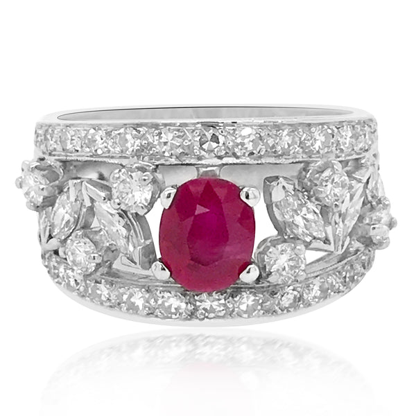 14K White Gold Ruby and Diamond Ring - Lueur Jewelry
