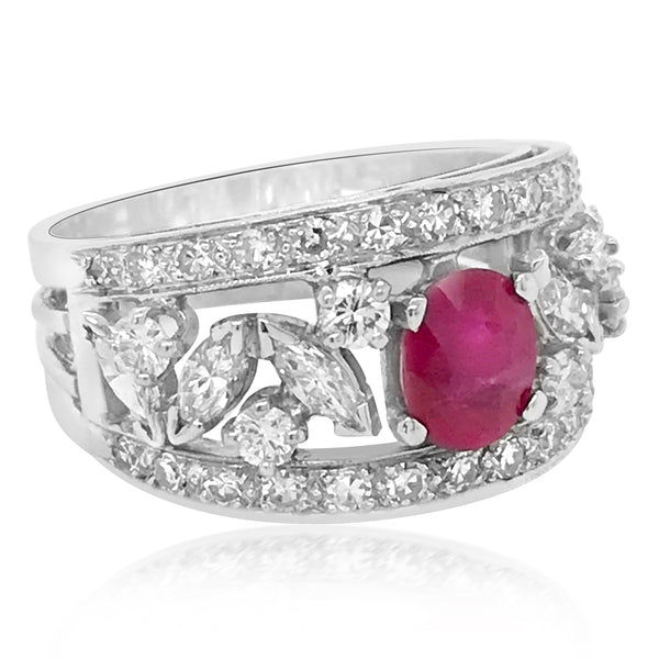 14K White Gold Ruby and Diamond Ring - Lueur Jewelry