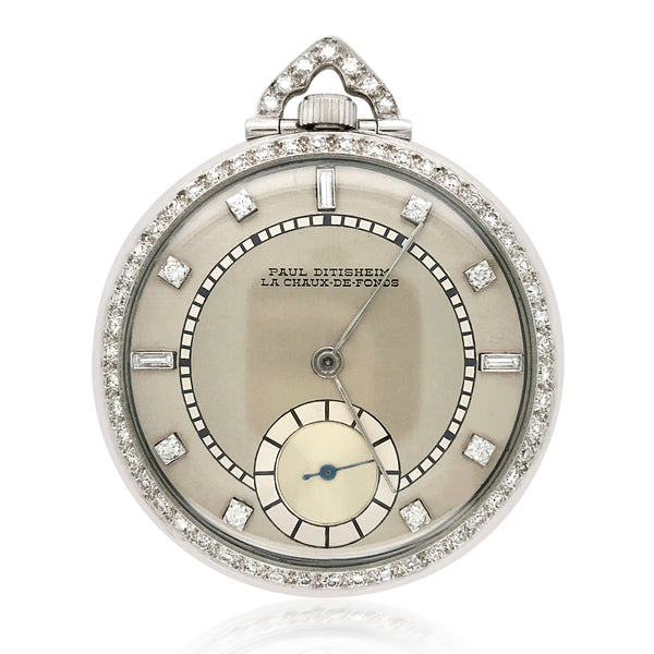 Paul Ditisheim, Platinum Diamond Pocket Watch - Lueur Jewelry