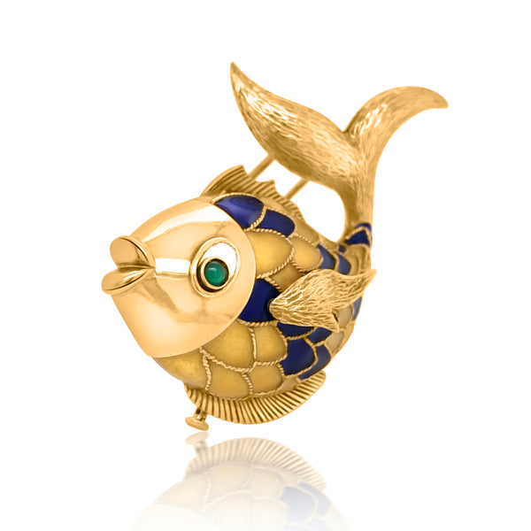 Boucheron, 18K Gold Enamel Fish Brooch - Lueur Jewelry