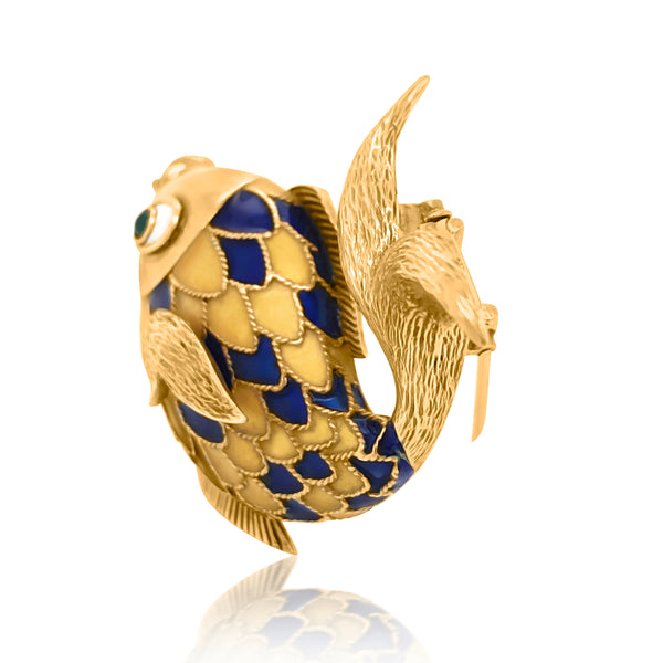 Boucheron, 18K Gold Enamel Fish Brooch - Lueur Jewelry