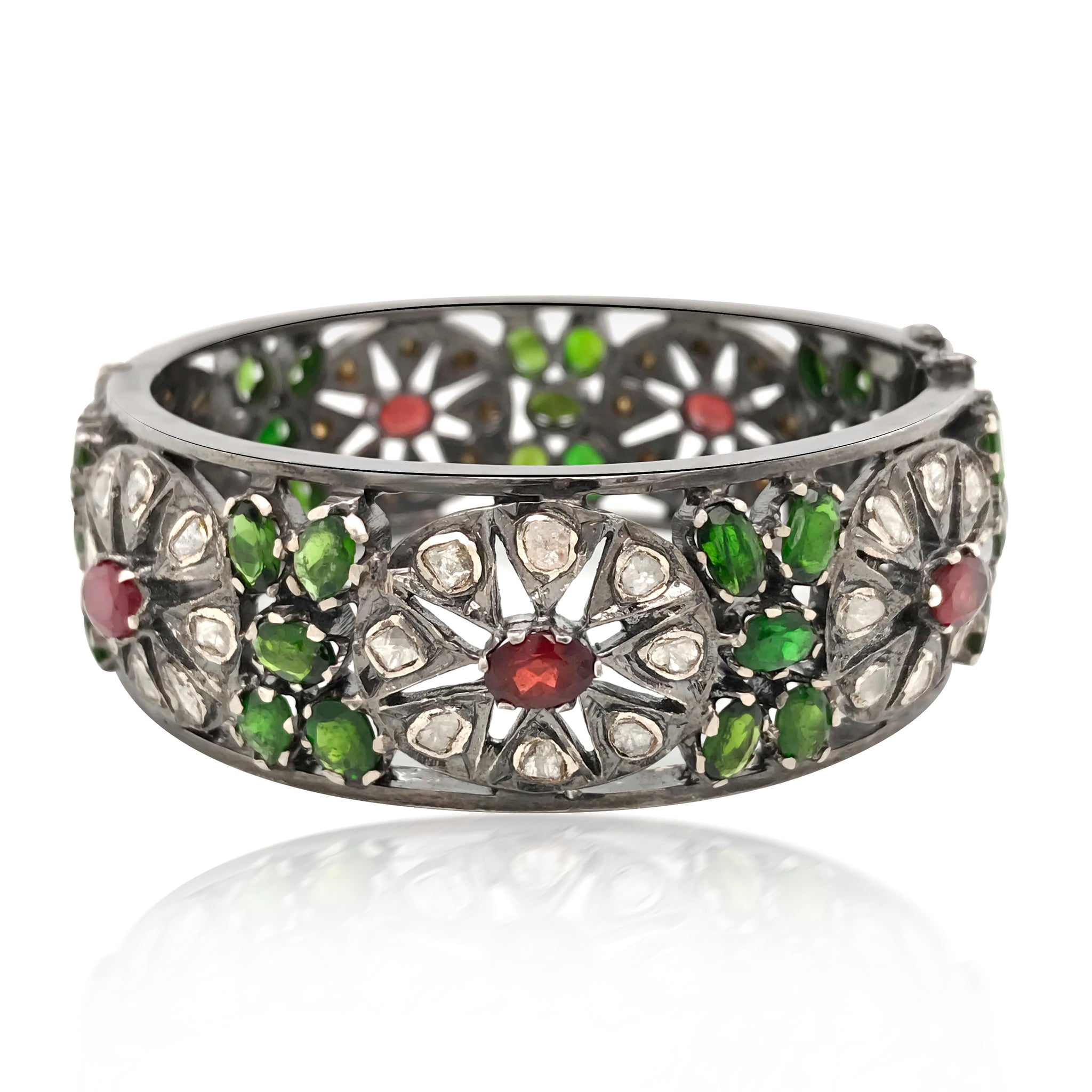 Tsavorite Ruby and Diamond Bangle Bracelet - Lueur Jewelry