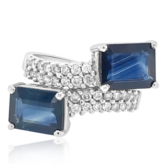 18K White Gold Sapphire Diamond Ring - Lueur Jewelry