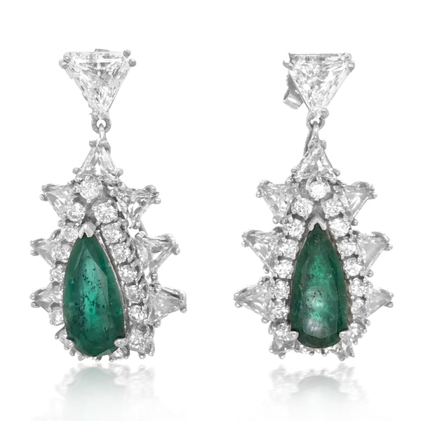 14K Gold Diamond Emerald Earrings - Lueur Jewelry