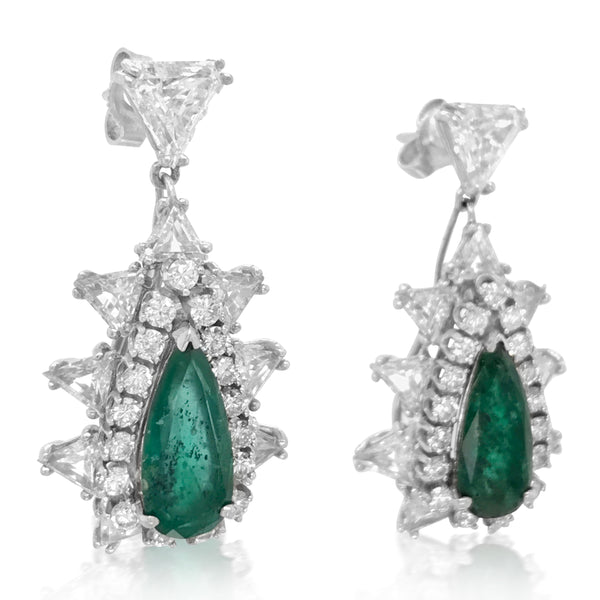 14K Gold Diamond Emerald Earrings - Lueur Jewelry
