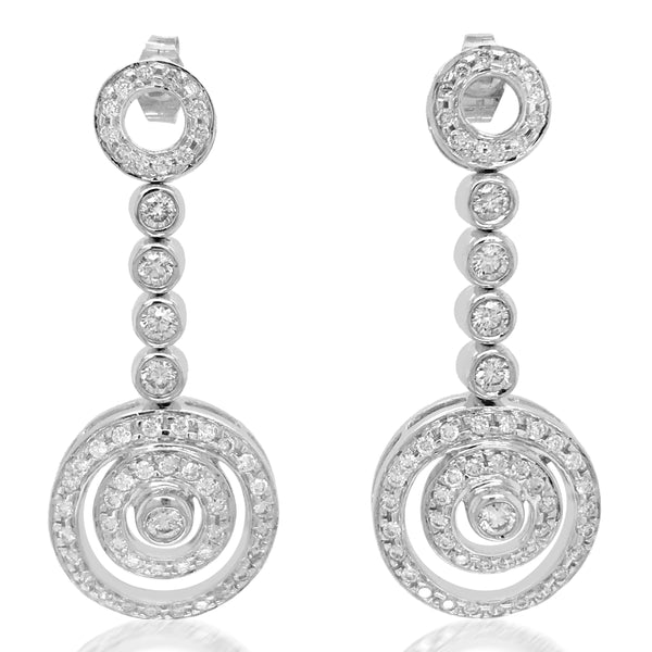 Platinum Circle-motif Diamond Earrings - Lueur Jewelry