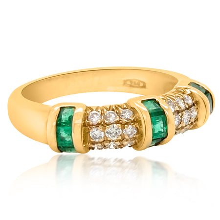 18K Yellow Gold Emerald Diamond Ring - Lueur Jewelry