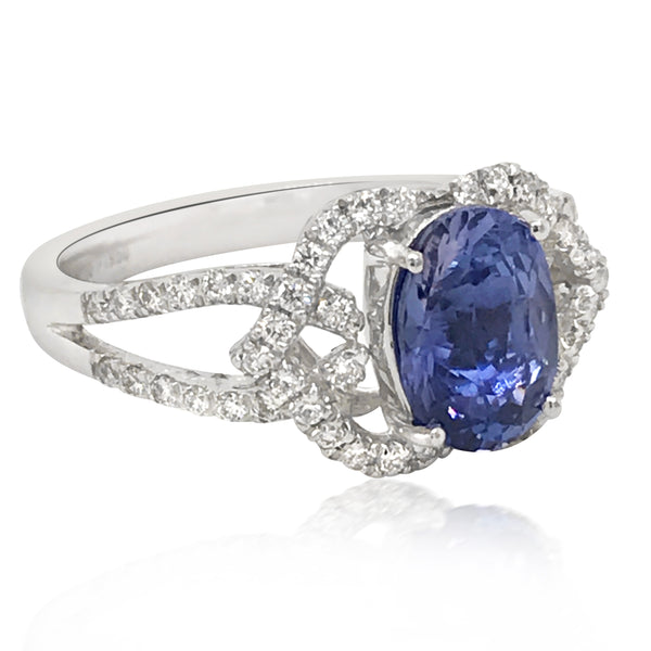 Platinum, Sapphire  Diamond Ring - Lueur Jewelry