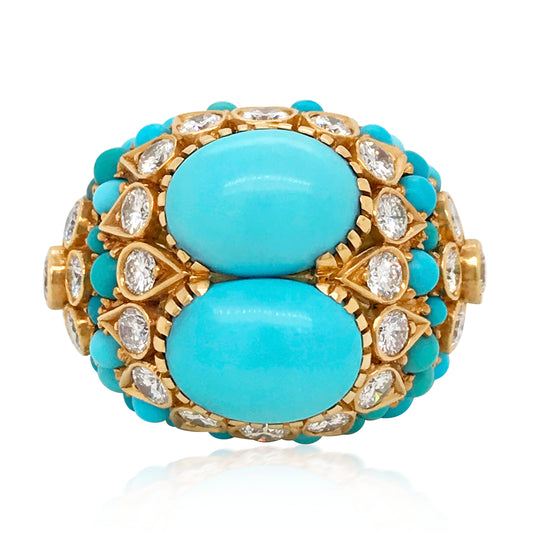 Cartier, Turquoise Diamond Gold Ring - Lueur Jewelry