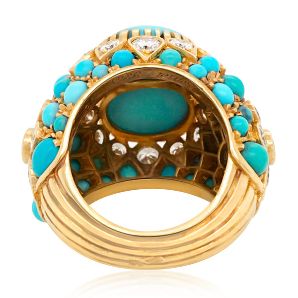 Cartier, Turquoise Diamond Gold Ring - Lueur Jewelry