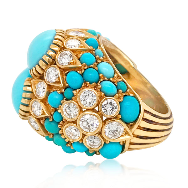 Cartier, Turquoise Diamond Gold Ring - Lueur Jewelry