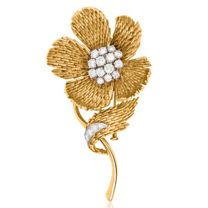 Van Cleef & Arpels, 18K Yellow Gold Platinum Diamond Brooch - Lueur Jewelry