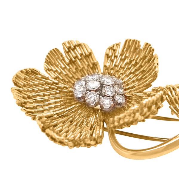 Van Cleef & Arpels, 18K Yellow Gold Platinum Diamond Brooch - Lueur Jewelry