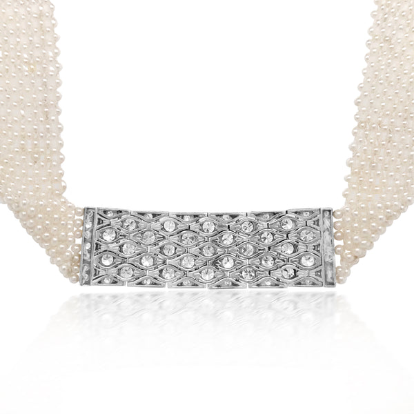 Weave Pearl Necklace with Diamond - Lueur Jewelry