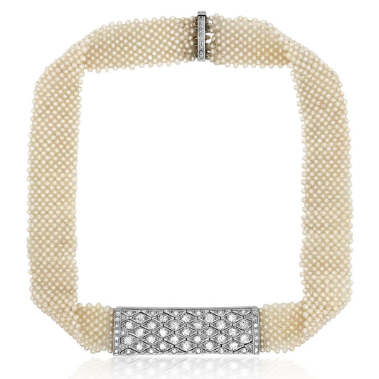 Weave Pearl Necklace with Diamond - Lueur Jewelry