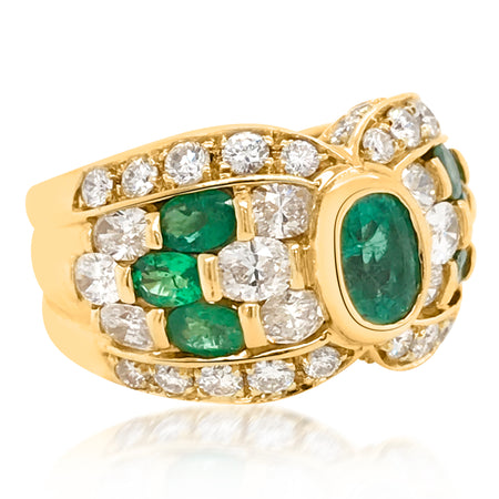 Bvlgari, 18K Gold Emerald Eiamond Ring - Lueur Jewelry