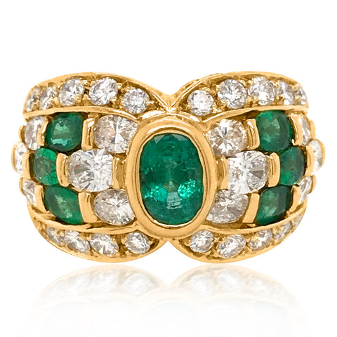 Bvlgari, 18K Gold Emerald Eiamond Ring - Lueur Jewelry