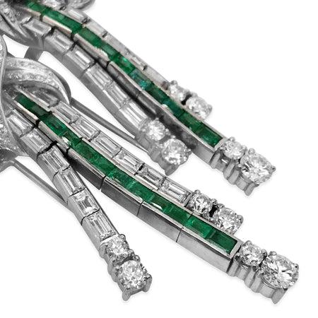 Platinum Emerald Diamond Double-Clip Brooch - Lueur Jewelry