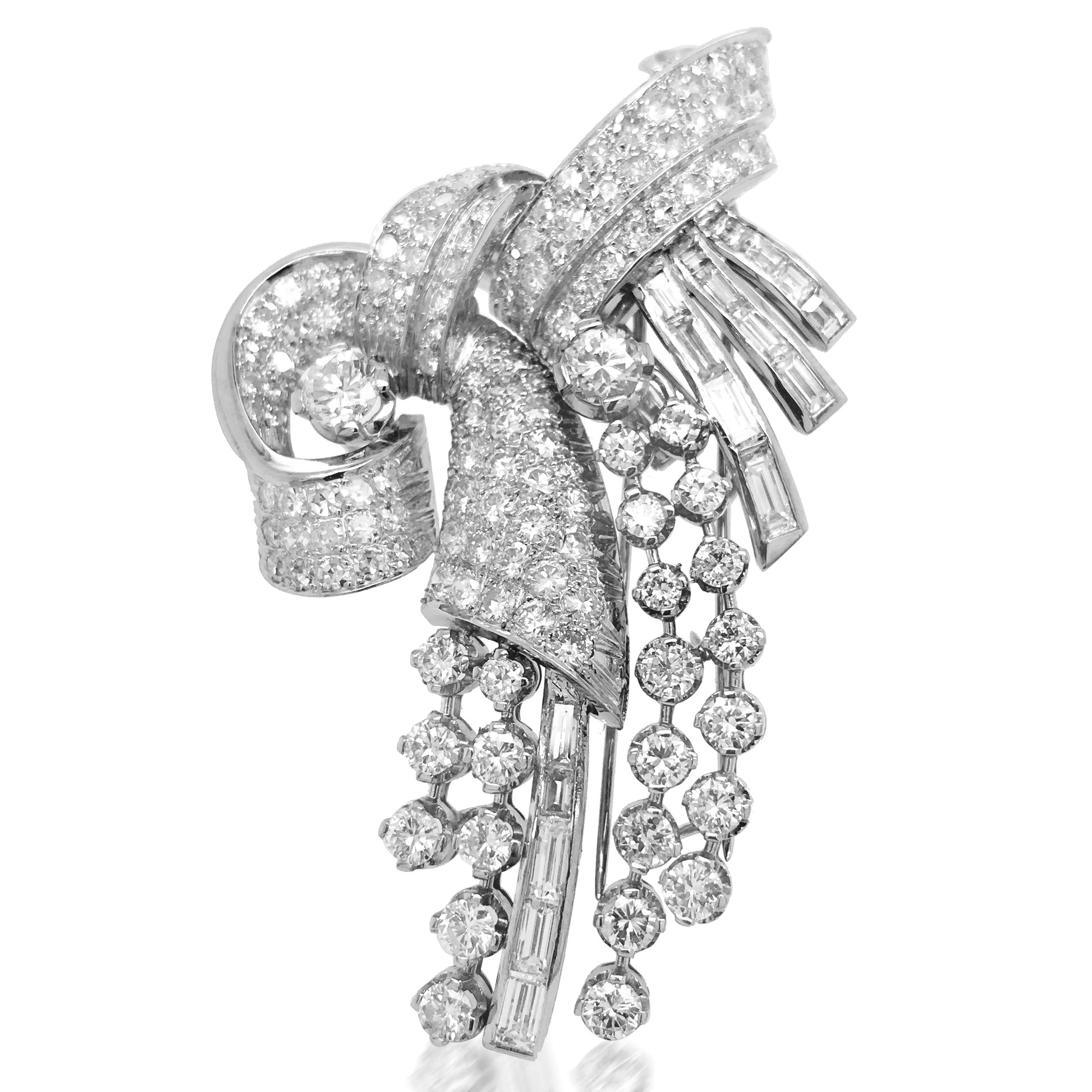 Platinum Diamond Double-clip Brooch - Lueur Jewelry