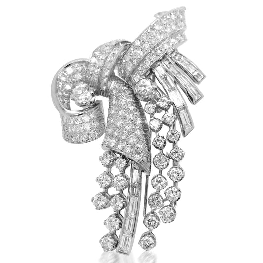 Platinum Diamond Double-clip Brooch - Lueur Jewelry