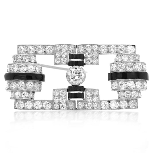 Black Enamel and Diamond Brooch - Lueur Jewelry