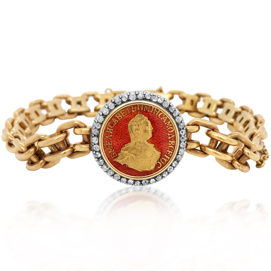 Faberge, Enamel Diamond Gold Coin Bracelet - Lueur Jewelry
