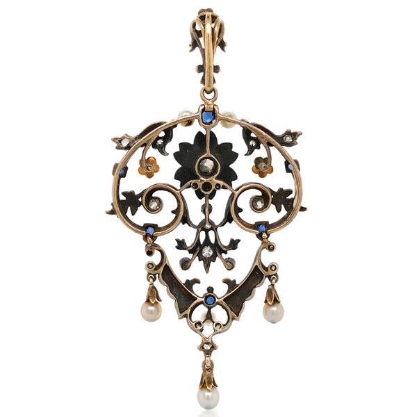 English Pearl Enamel Diamond Pendant - Lueur Jewelry