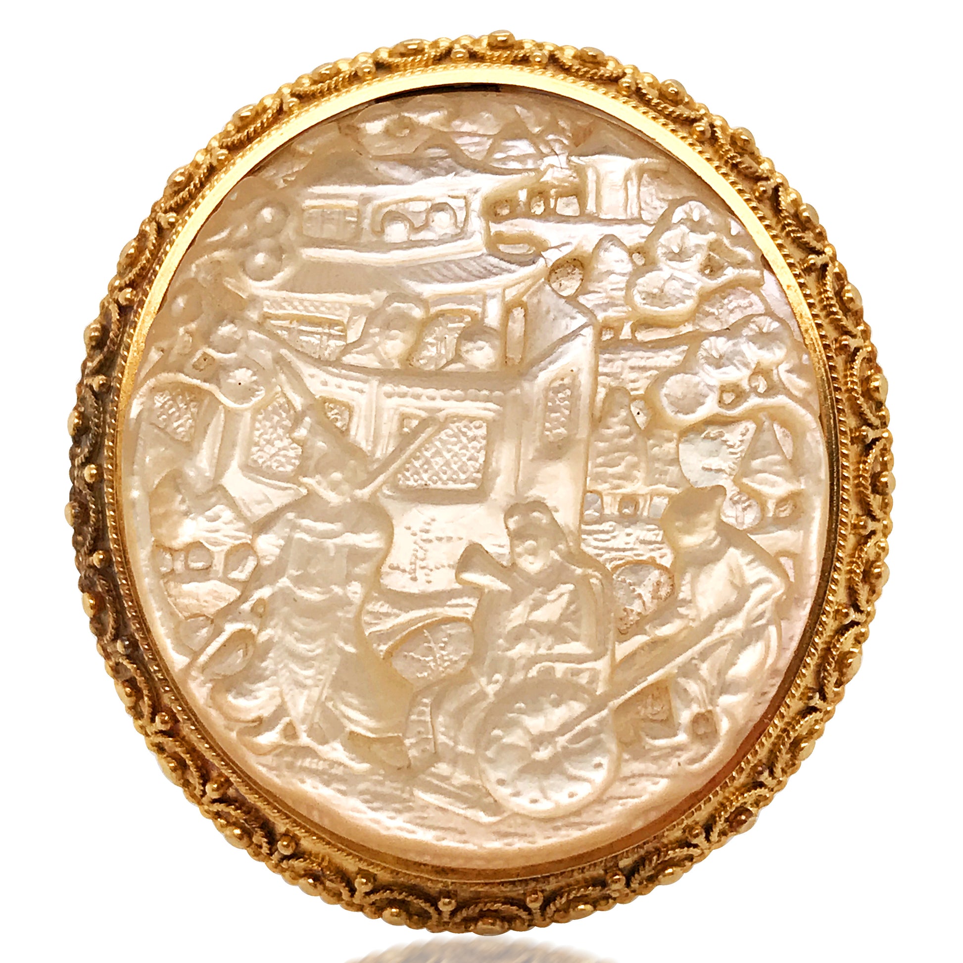 English Mother-of-Pearl Gold Brooch - Lueur Jewelry