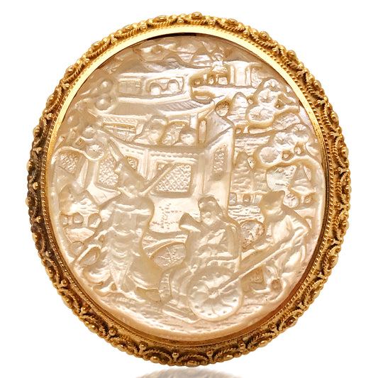 English Mother-of-Pearl Gold Brooch - Lueur Jewelry