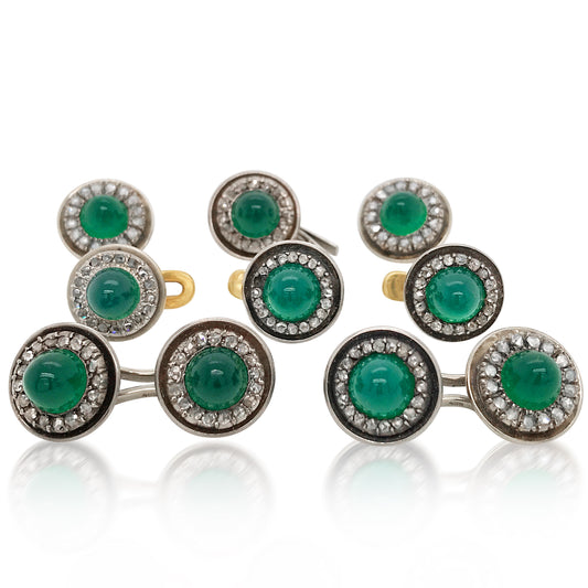 Russian Greenstone 14K Gold Diamond Dress-set - Lueur Jewelry