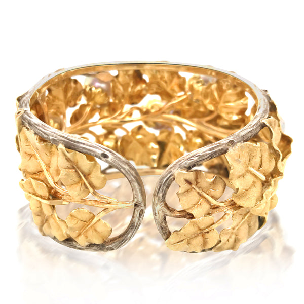 Buccellati, Baroque Pearl Leaf-motif Gold Bangle - Lueur Jewelry