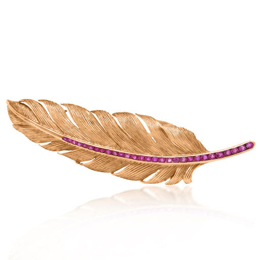 Tiffany, 14K Gold Ruby Feather Brooch - Lueur Jewelry