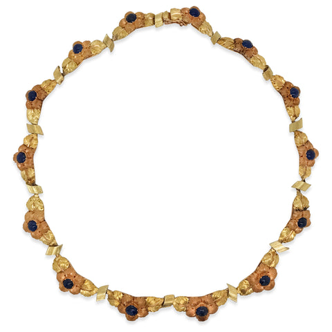 Mario Buccellati, Two-Color Gold and Cabochon Sapphire Flower Necklace - Lueur Jewelry