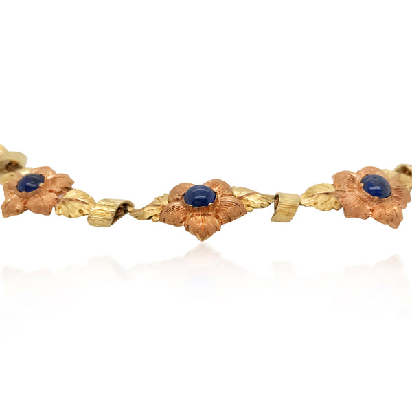 Mario Buccellati, Two-Color Gold and Cabochon Sapphire Flower Necklace - Lueur Jewelry